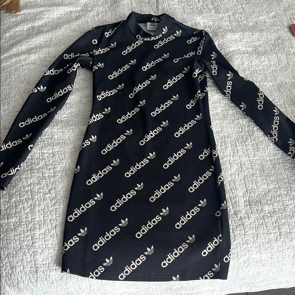 Adidas Black Bodycon Dress with Mock Neck and Cuffed Sleeves
